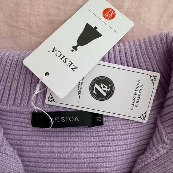 Zesica V-Neck Purple Ribbed Knit Lapel Collar Sweater - Picture 4 of 12